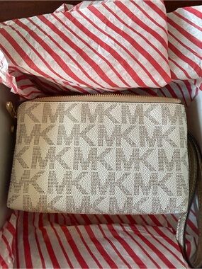 Michael Kors Cream Wristlet Clutch with Gold Accents